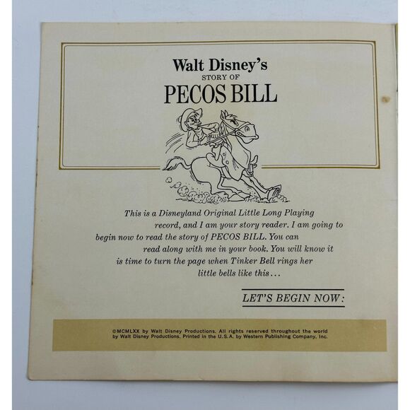 Walt Disney Story of Pecos Bill Book & Record 33 1/3 Long Play Disneyland Vinyl - Picture 9 of 10